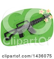 Poster, Art Print Of Assault Rifle In Grass With Flowers