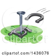 Clipart Of A Horseshoe Flying Towards A Rod Royalty Free Vector Illustration