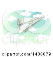 Clipart Of A Paper Plane Made Of Cash Flying In A Sky Royalty Free Vector Illustration