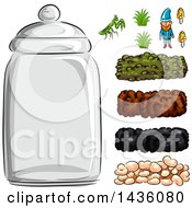 Clipart Of A Sketched Terrarium Jar And Design Elements Royalty Free Vector Illustration by BNP Design Studio