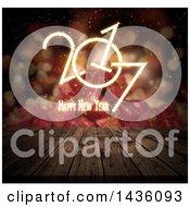 Poster, Art Print Of Happy New Year 2017 Greeting Over A 3d Deck And Blurred Gifts