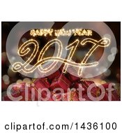Poster, Art Print Of Happy New Year 2017 Sparkler Greeting Over 3d Gift Boxes And Bokeh