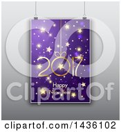 Clipart Of A Suspended Purple And Gold Happy New Year 2017 Greeting Sign Over Gray Royalty Free Vector Illustration