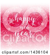 Clipart Of A Happy New Year Greeting Over A Pink And Red Snowflake Background Royalty Free Vector Illustration