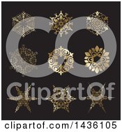 Poster, Art Print Of Beautiful Gradient Golden Snowflakes On Dark Gray