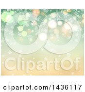 Clipart Of A Gradient Green To Golden Background Of Snowflakes Stars And Bokeh Flares Royalty Free Illustration