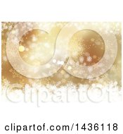 Clipart Of A Gold And White Background Of Snowflakes Stars And Bokeh Flares Royalty Free Illustration