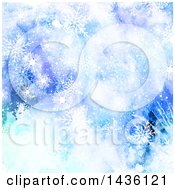 Poster, Art Print Of Blue Watercolor Background With Snowflakes
