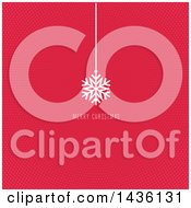 Clipart Of A Merry Christmas Greeting With A Suspended Snowflake Over Red Dots Royalty Free Vector Illustration