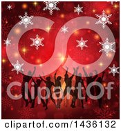 Poster, Art Print Of Group Of Silhouetted Daners On A Golda Nd Red Christmas Snowflake Background