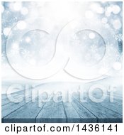 Poster, Art Print Of 3d Winter Landscape Of Snow Covered Hills A Deck And Snowflakes