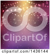 Poster, Art Print Of Christmas Party Background With String Lights And Bokeh Flares Over Purple