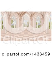 Poster, Art Print Of Medieval Castle Interior With Garden Windows