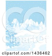 Snowy Winter Landscape With Mountains And Evergreens
