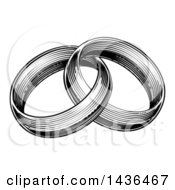 Clipart Of A Vintage Black And White Engraved Or Woodcut Two Entwined Wedding Rings Royalty Free Vector Illustration