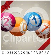 Poster, Art Print Of 3d Colorful New Year 2017 Lottery Balls Over Flares And Sparkles With Red Ribbons And A Bow