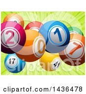 Poster, Art Print Of 3d Colorful New Year 2017 Lottery Balls Over Green