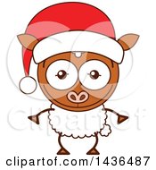 Poster, Art Print Of Cartoon Christmas Sheep Wearing A Santa Hat