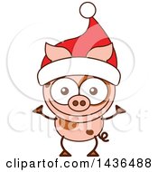 Poster, Art Print Of Cartoon Christmas Pig Wearing A Santa Hat