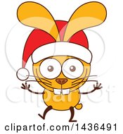 Poster, Art Print Of Cartoon Christmas Bunny Rabbit Wearing A Santa Hat
