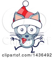 Poster, Art Print Of Cartoon Christmas Kitty Cat Wearing A Santa Hat