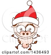 Poster, Art Print Of Cartoon Christmas Cow Wearing A Santa Hat