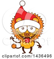 Poster, Art Print Of Cartoon Christmas Lion Wearing A Santa Hat