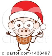 Poster, Art Print Of Cartoon Christmas Monkey Wearing A Santa Hat