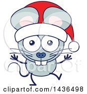 Poster, Art Print Of Cartoon Christmas Mouse Wearing A Santa Hat