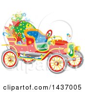 Poster, Art Print Of Antique Christmas Car With A Santa Sack And Gifts