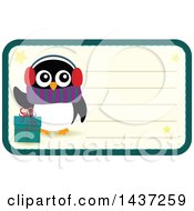 Clipart Of A Christmas Penguin Tag Or Label With Text Space Royalty Free Vector Illustration by visekart