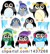 Clipart Of Winter Penguins Royalty Free Vector Illustration