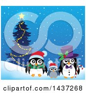 Poster, Art Print Of Christmas Penguins By A Tree