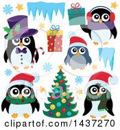 Clipart Of Christmas Penguins Royalty Free Vector Illustration