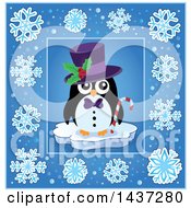 Clipart Of A Penguin Inside A Blue Snowflake Frame Royalty Free Vector Illustration