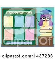 Clipart Of A Professor Owl With A School Timetable Royalty Free Vector Illustration