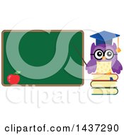 Poster, Art Print Of Professor Owl On Books Pointing To A Chalk Board