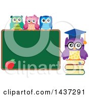 Poster, Art Print Of Professor Owl On Books Pointing To A Chalk Board With Students On Top