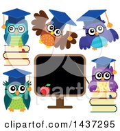 Clipart Of Professor Owls Royalty Free Vector Illustration