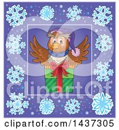 Poster, Art Print Of Christmas Owl Inside A Purple Snowflake Frame