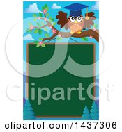 Poster, Art Print Of Professor Owl On A Branch Over A Chalk Board