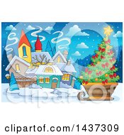 Poster, Art Print Of Christmas Village With A Tree In A Sleigh