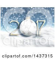 Poster, Art Print Of 3d Starry Bauble In New Year 2017 Numbers Over Snowflakes And Snow