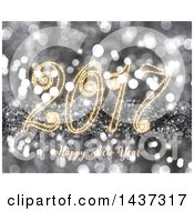 Poster, Art Print Of Sparkler Happy New Year 2017 Greeting Over Silver Glitter