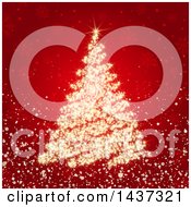 Clipart Of A Gold Sparkler Christmas Tree On Red With Snowflakes Royalty Free Vector Illustration