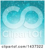 Clipart Of A Blue Christmas Background With Winter Flares And Snowflakes Royalty Free Vector Illustration
