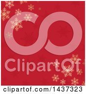 Poster, Art Print Of Christmas Background With Gold Winter Snowflakes On Red