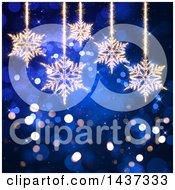 Poster, Art Print Of Blue Christmas Flare Background With Suspended Sparkle Snowflakes