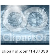 Clipart Of A 3d Deck Or Table Against A Winter Background Royalty Free Illustration