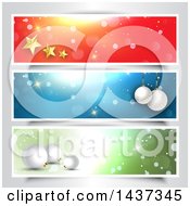 Clipart Of Red Blue And Green 3d Star And Bauble Website Borders On Gray Royalty Free Vector Illustration
